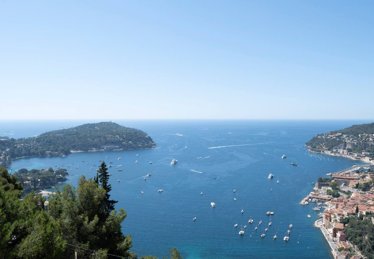 Panoramic view of the bay of Villefranche-sur-Mer and the Mediterranean Sea