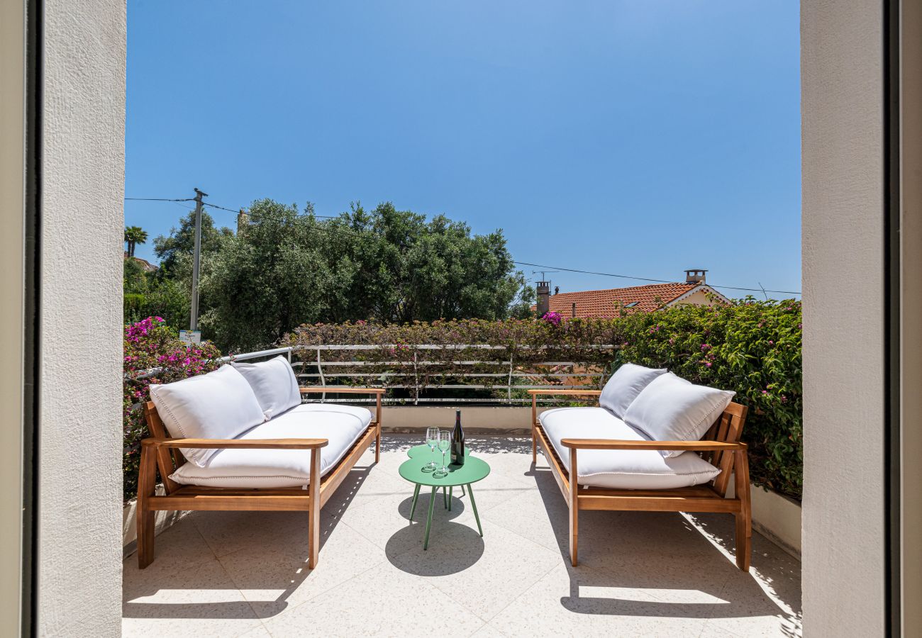 Sunny terrace and view of the Mediterranean Sea